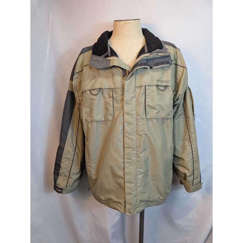 Jansport Mens XL 3-in-1 Insulated Jacket Khaki Grey Hooded Zip - Picture 3 of 16